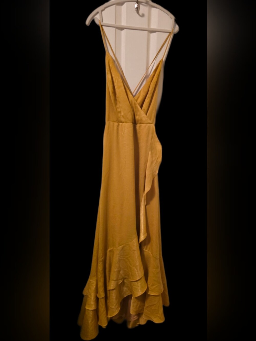 Lulu's Ruffle-Hem Asymetrical Maxi Dress with Wrap V-Neck Sz L